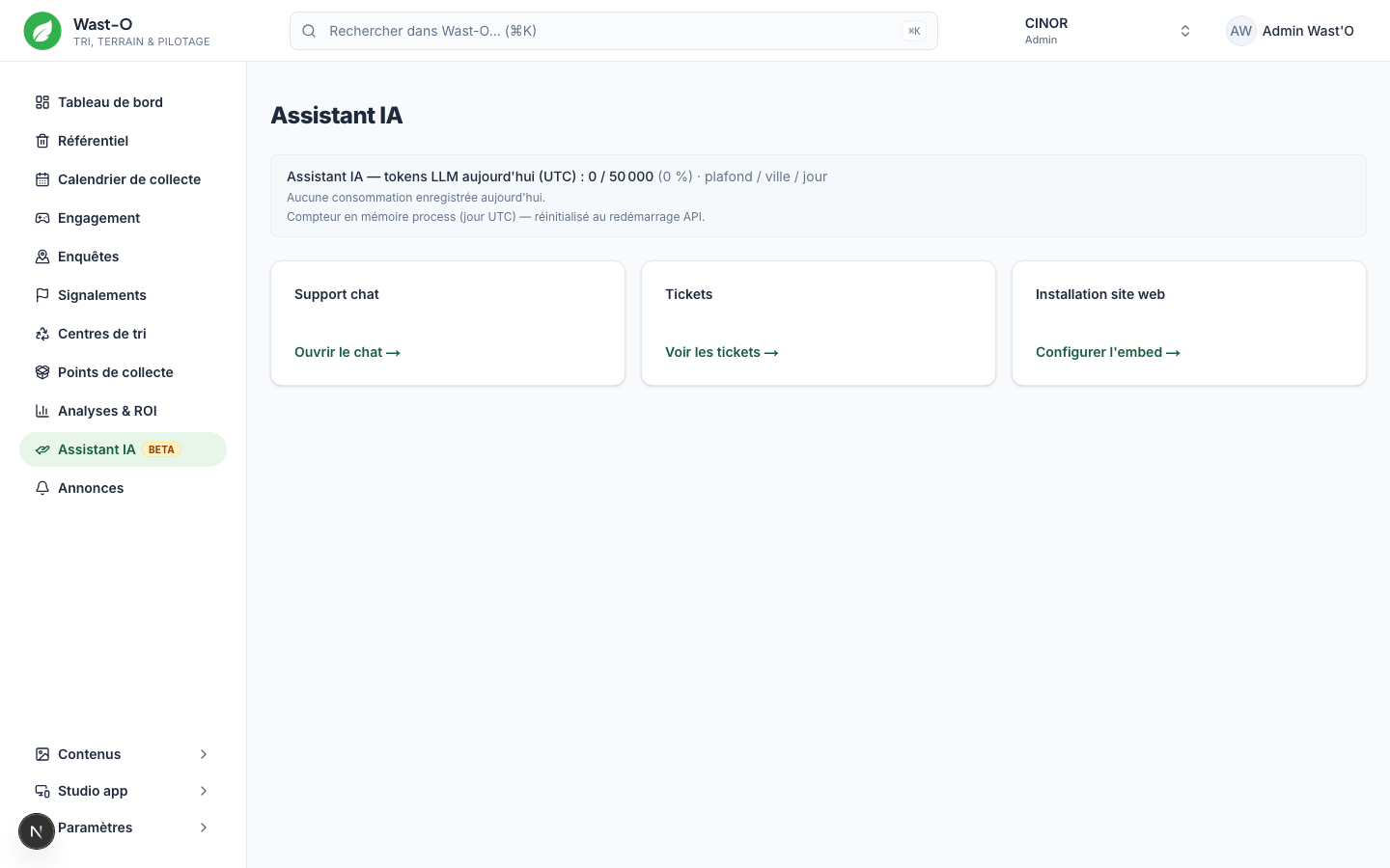 Espace Assistant IA dans la console